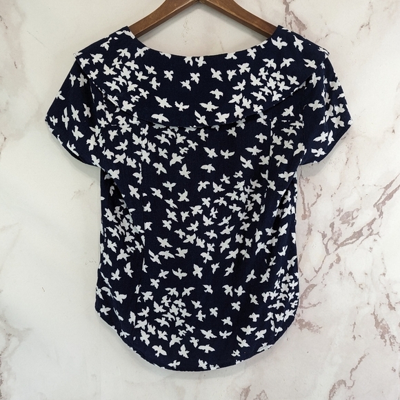 Anthropologie Top Women XS 0 Blue Bird Print Collar Crop Swallow Maeve - Picture 5 of 10